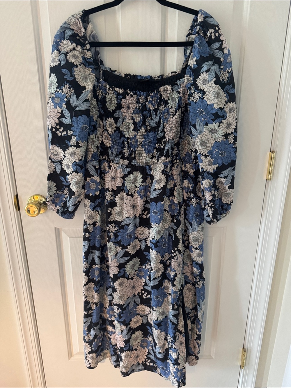 J. Crew Floral Zinnia Blue and white Linen Dress Size XXL